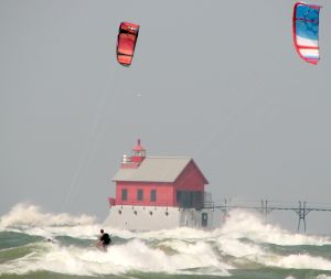 Kiteboarding in big waves