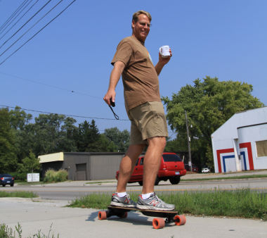 Steve's big skateboarding grin