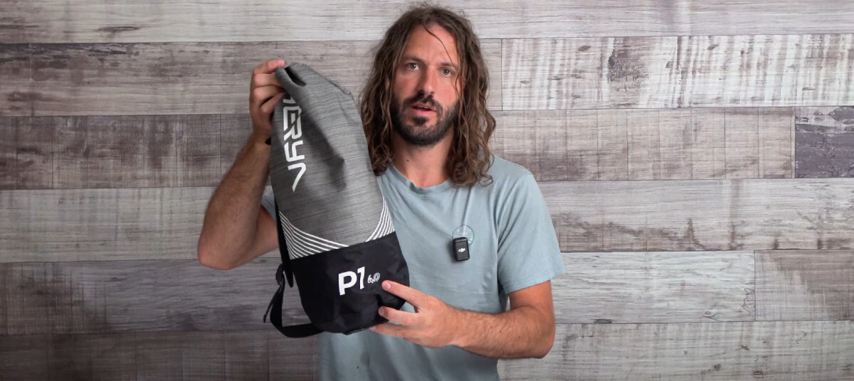 The bag is great, but what about the parawing inside? Tucker holding the bag for the Aeryn P1 parawing