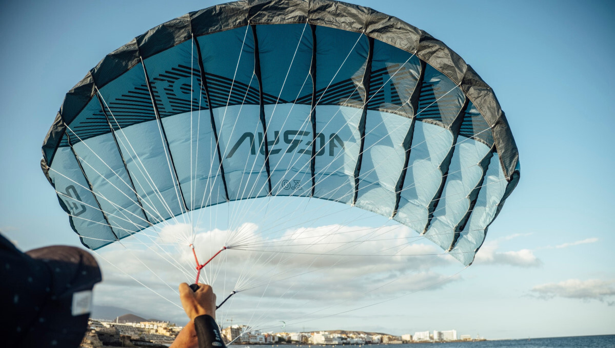 The canopy has battens to help shape it. The canopy for the Aeryn P1 parawing