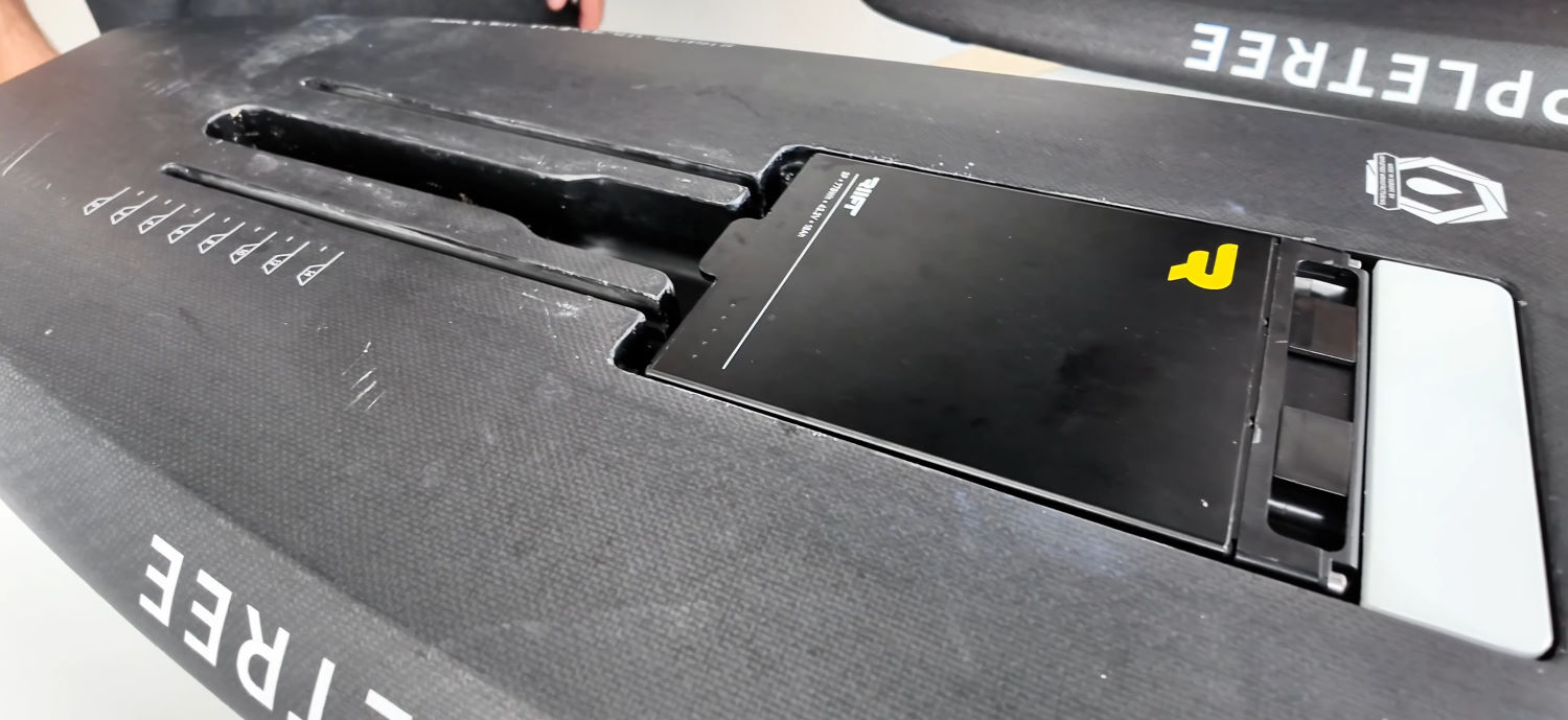 Close-up of the battery inside the board.