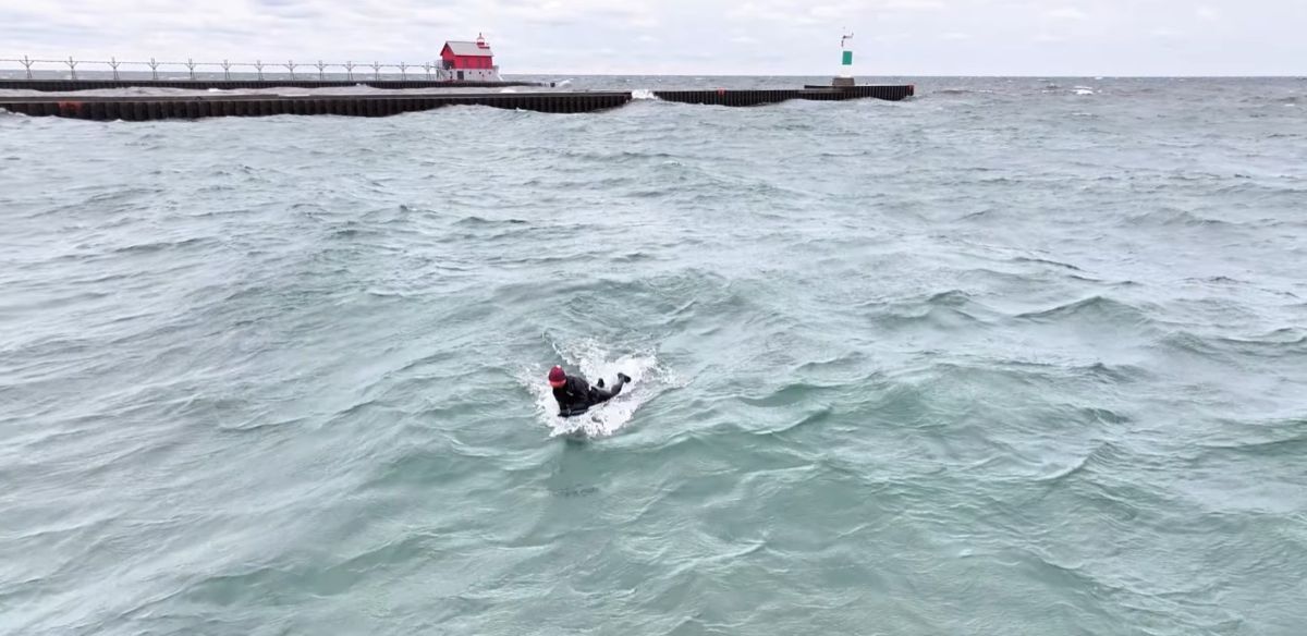 Hunter riding on his stomach with a Foil Drive