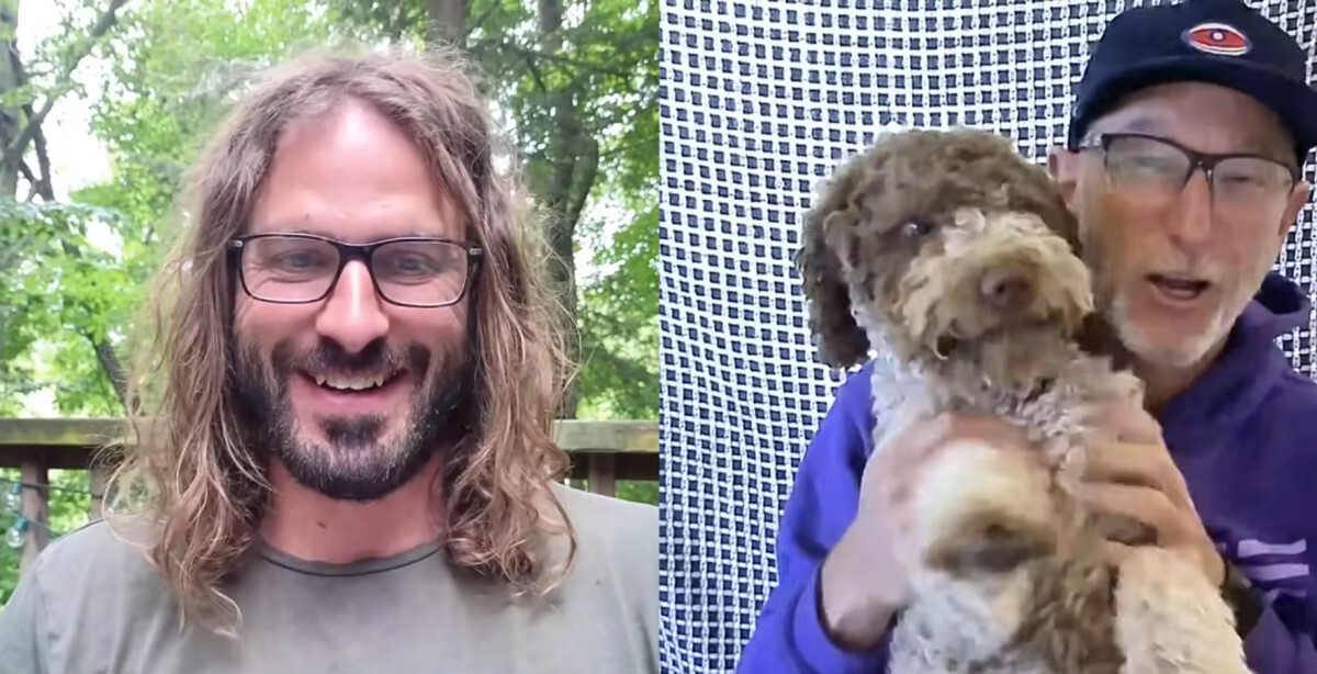 Tucker interviewing Bowen and his dog Enzo