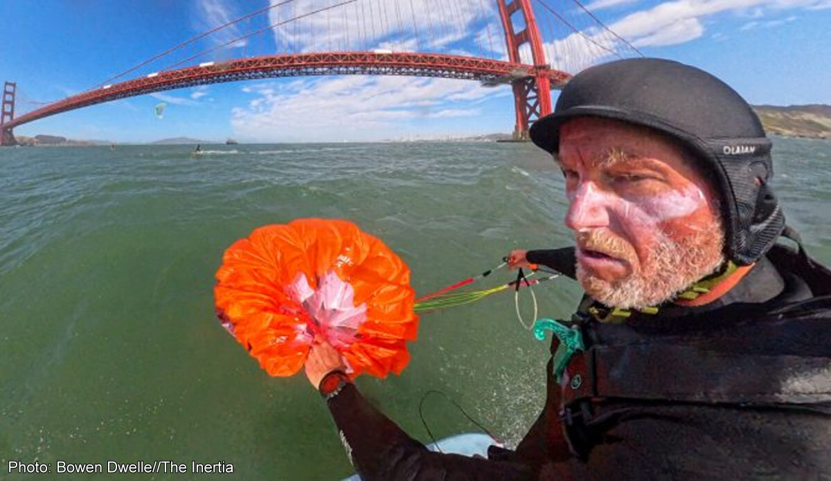 Bowen Dwelle riding with a collapsed F-One Frigate