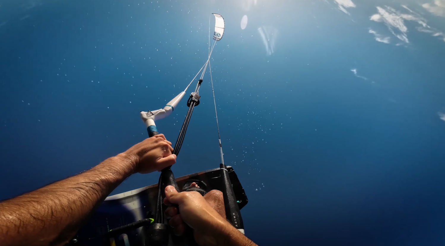 The feel is intuitive, with moderate bar pressure. First-person view of the control bar.