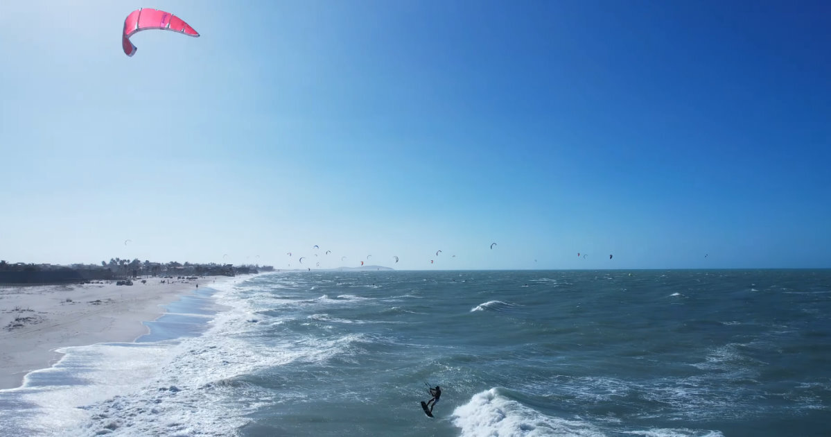 A kitebaorder comes in for a gentle landing after a big jump.