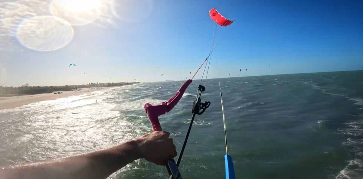 First-person view of a kiteboarder looping his kite.