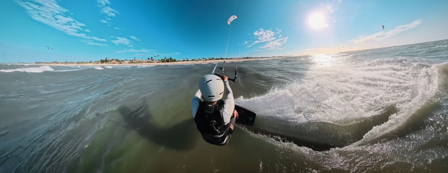 Bar pressure on the Switchblade Design Works can get a little heavy in high winds. Rubens loads up for a jump.