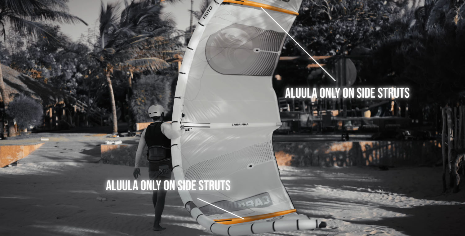 The Moto Apex uses Aluula only for the two side struts. Only the side struts of the Moto Apex use Aluula.