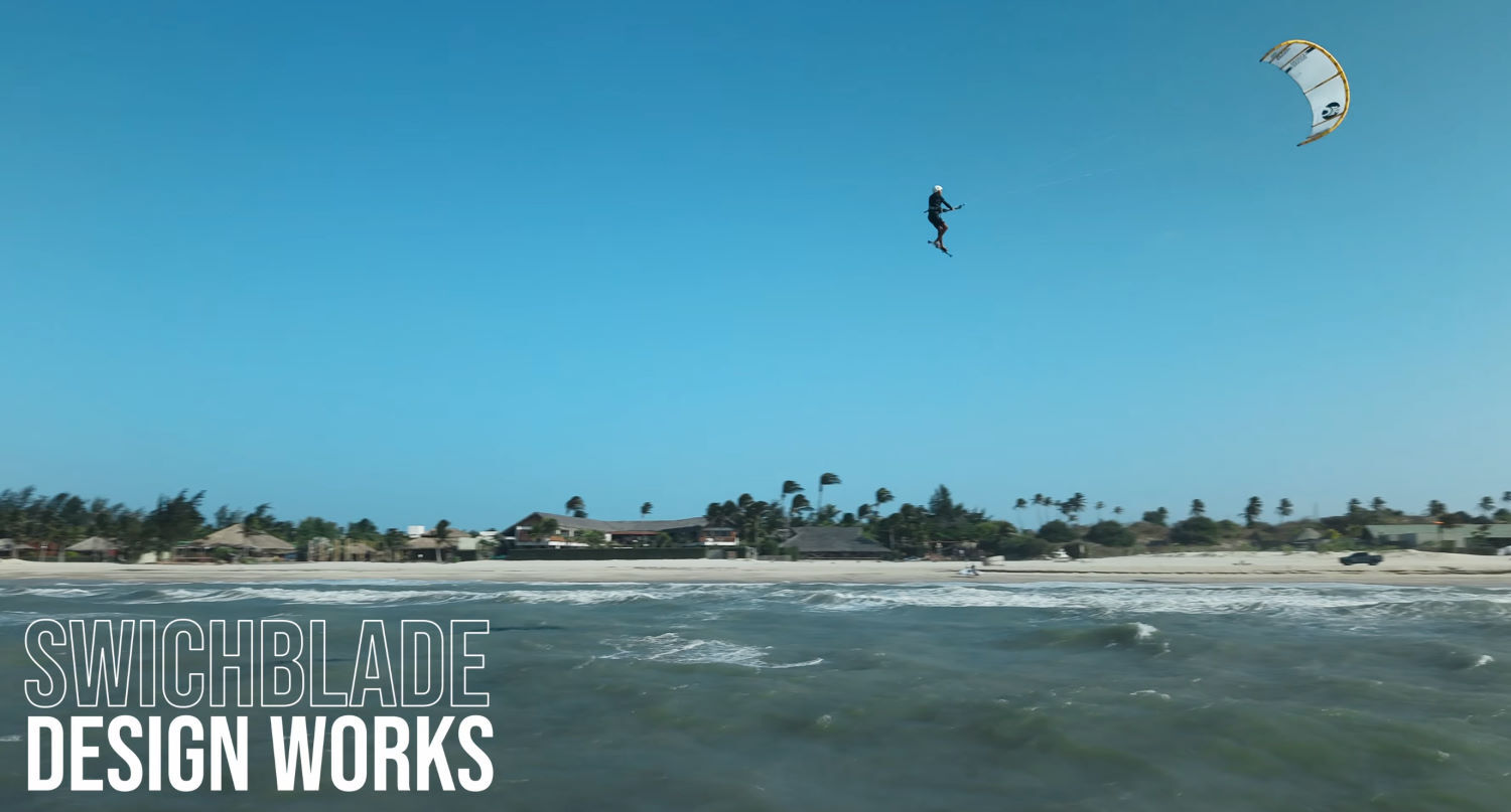 The Switchblade Design Works pulls more and has more yank than the Moto Apex. Kauan gets some big air on the Switchblade Design Works kite.