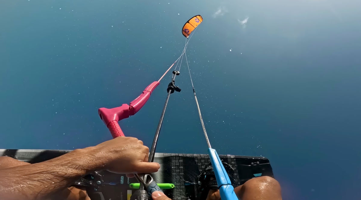 First-person view of a kiteloop while jumping.