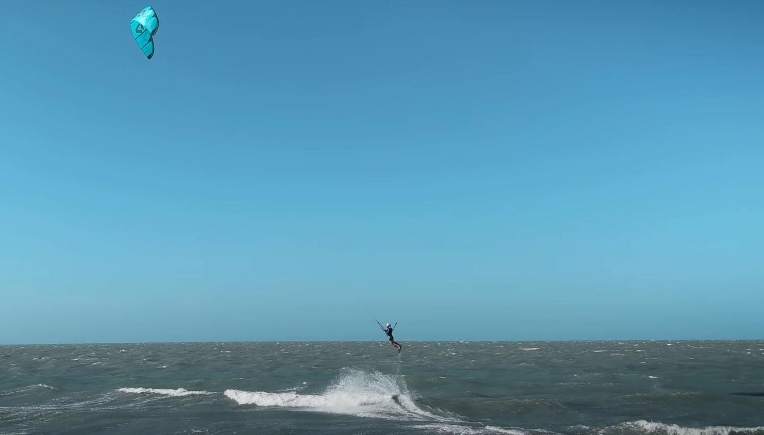 The Jaime SLS works very well for big air. A kiteboarder takes off for a big air jump.