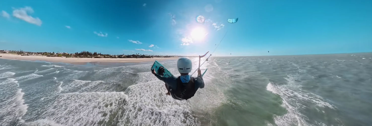 Rubens does a board-off while looping the Duotone Rebel D/LAB to catch himself while landing.