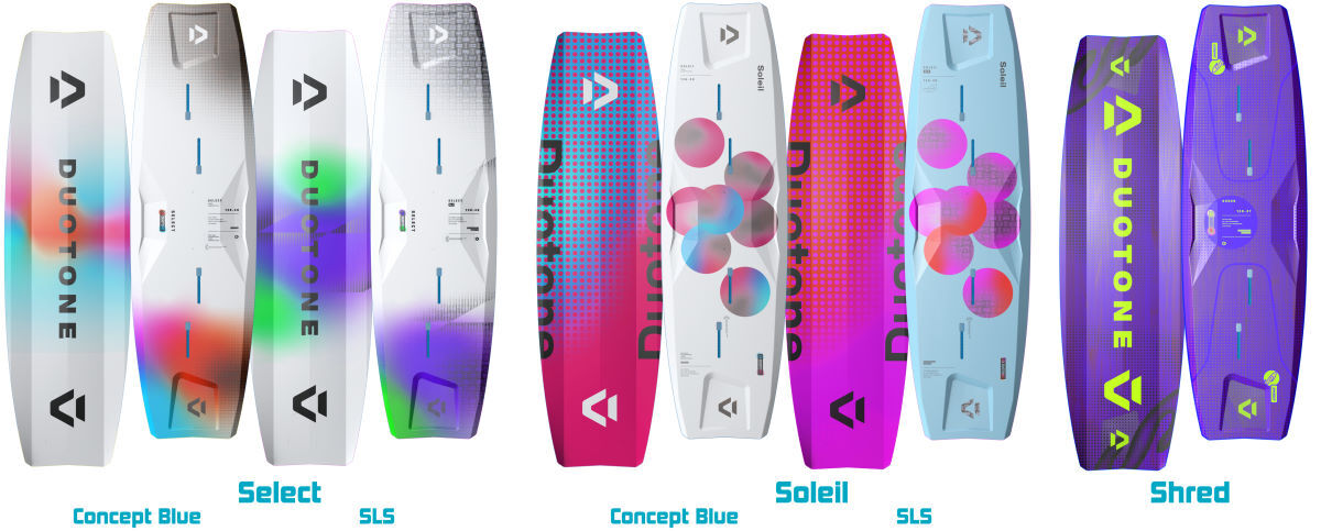Freeride Lineup: Select, Soleil, and Shred twintip boards