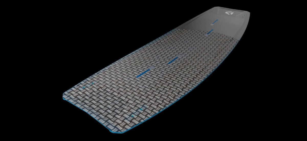 Diagram showing the layers of an SLS kiteboard construction.