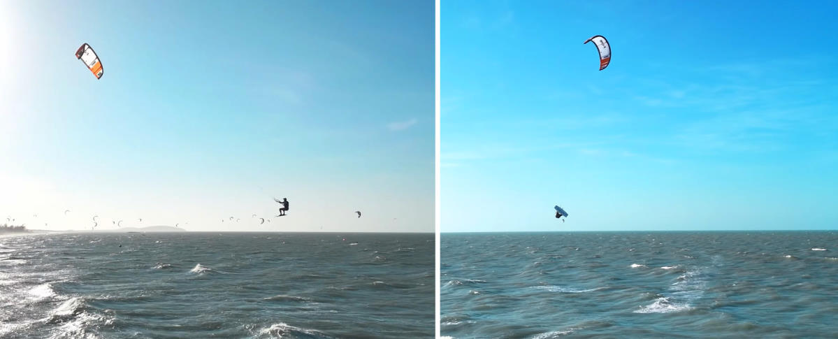 Side-by-side shots of Rubens jumping with the Trigger TEC kite.