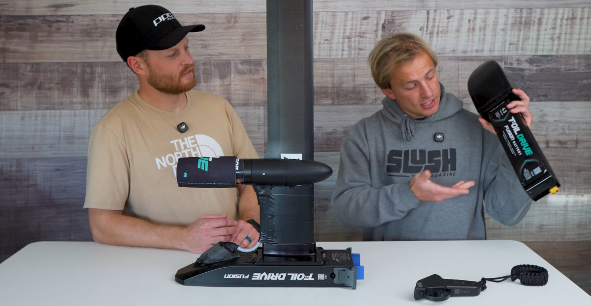 Hunter holds the Fusion battery to show its size.