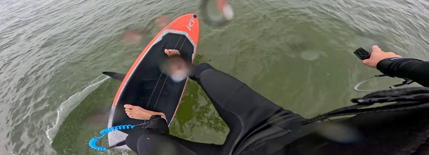 The benefits of the more powerful system outweigh the small amount of extra weight. First-person view of riding on a foilboard with the Foil Drive MAX Plus.