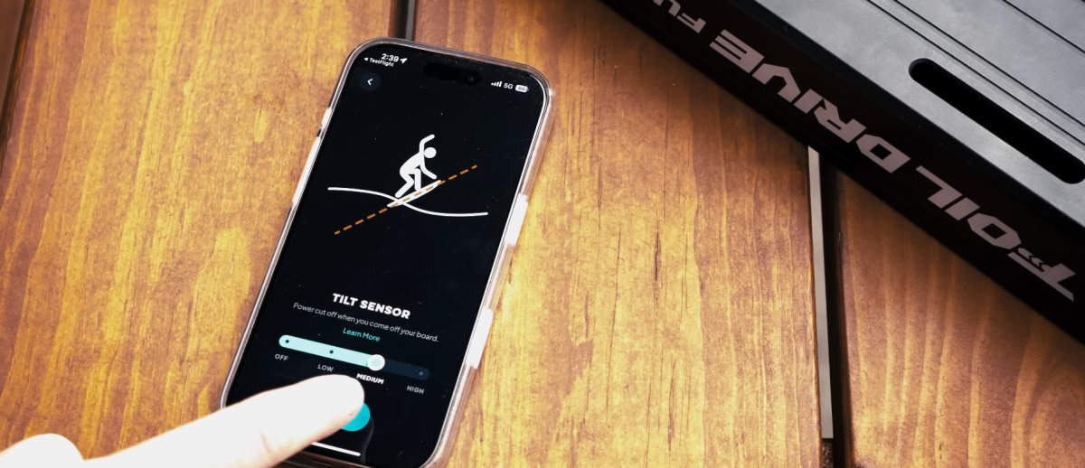 The phone app lets you set the tilt shutoff sensor.