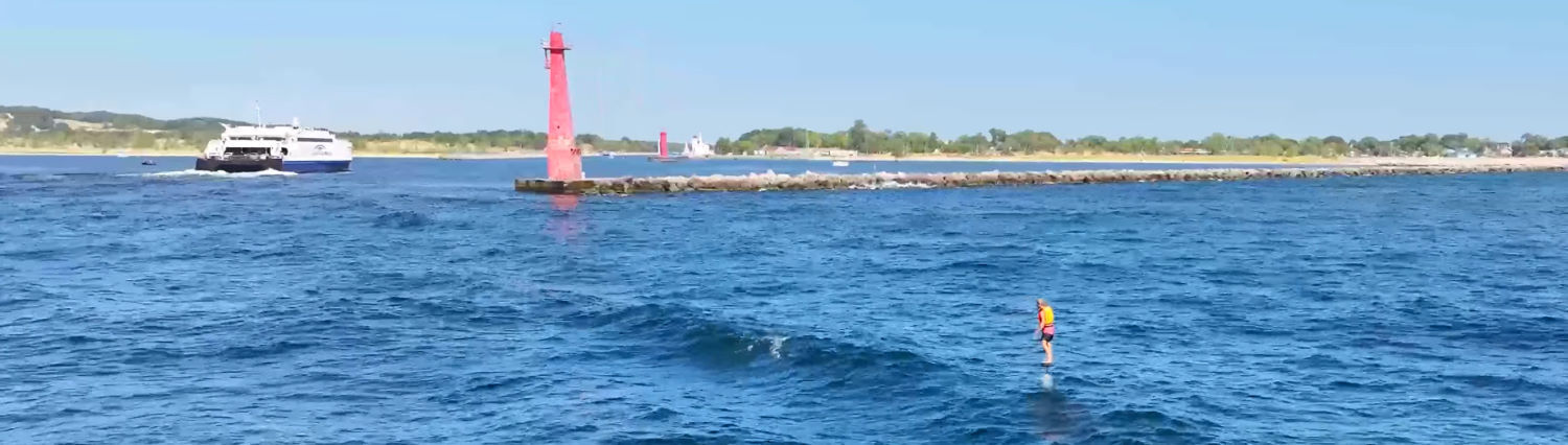 The grey prop will help you catch up to the wake you want. Following the Lake Express ferry to wake thief.