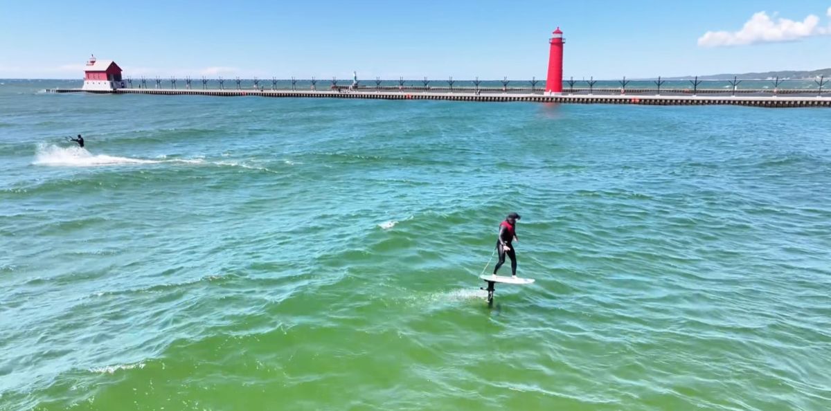 Hunter in Lake Michigan near Grand Haven lighthouse