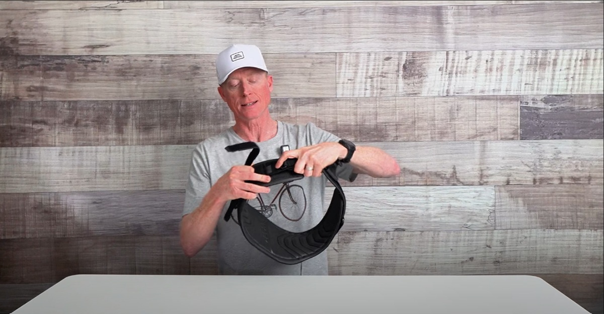 Jeff discussing the dual Velcro closures on each side of the Mystic Majestic Harness