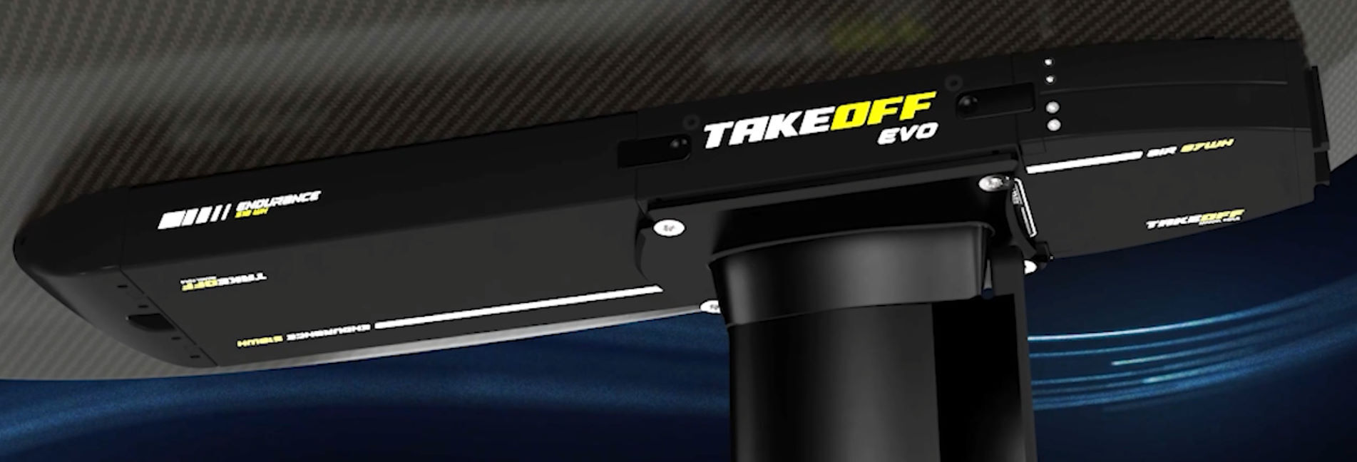 You have many battery configuration options with slots in the front and back of the TakeOff unit. A Manta TakeOff Evo with two batteries installed.