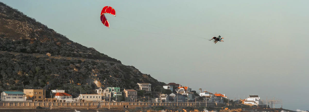 A kiteboarder jumps high on the Nitro.