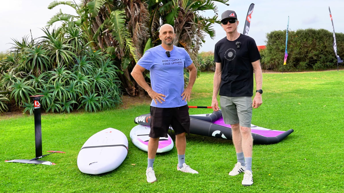 Damien from Reedin and Jeff from MACkite stand in front of the beginner wing package