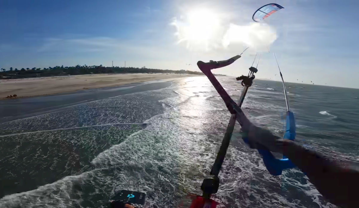 First-person view of a kiteboarder jumping with the Reedin HyperModel.