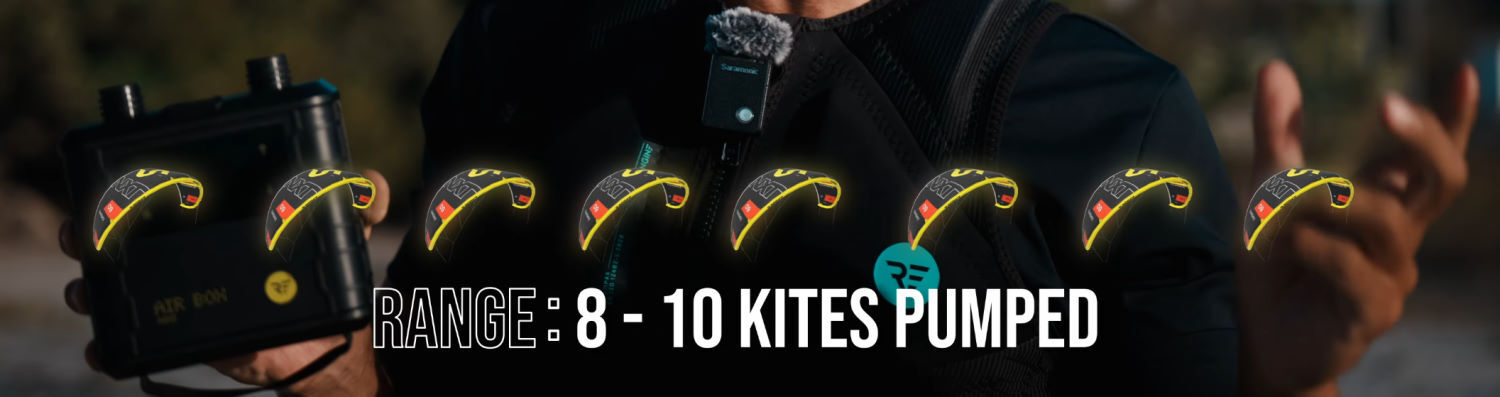 You can pump your kite, your buddy's kite, and that random guy's kite and still have power to spare. The Air Box Mini can pump up 8-10 kites on one charge.