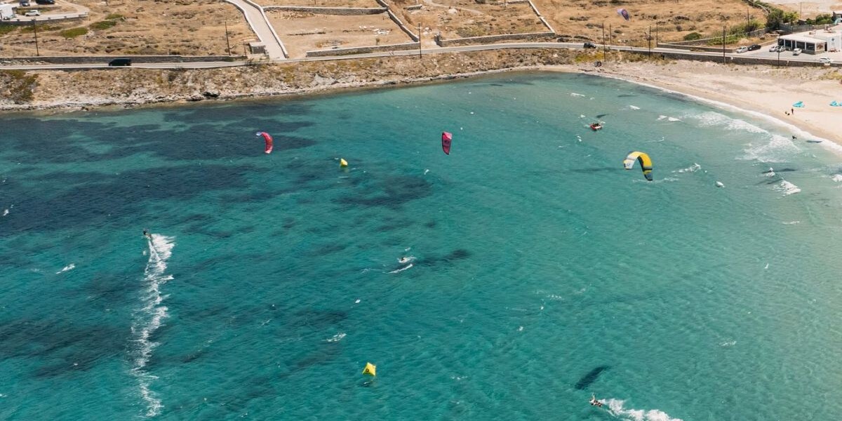 Riders practicing in Mykonos the day before GKA Big Air Kite World Cup