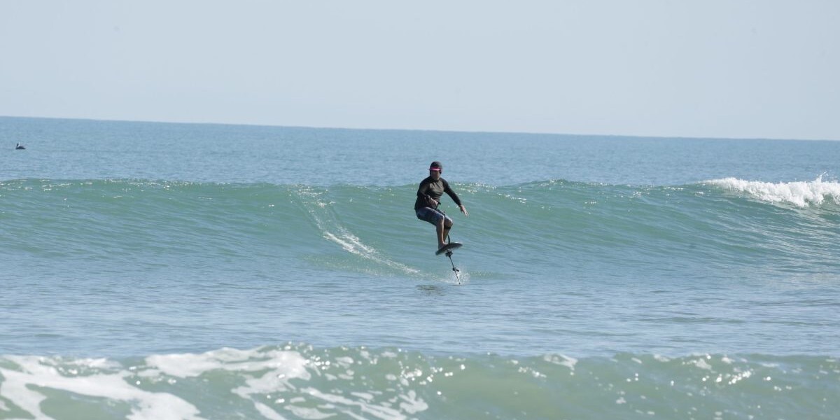 Action image of rider with the Zip Pod Mount for Foil Drive