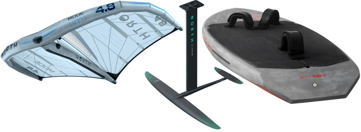 Jeff revised his gear selection for the second half of the session. North Mode Pro 4.8m wing, a KT Ginxu Pro Carbon 62L board, and the North SF 830 foil