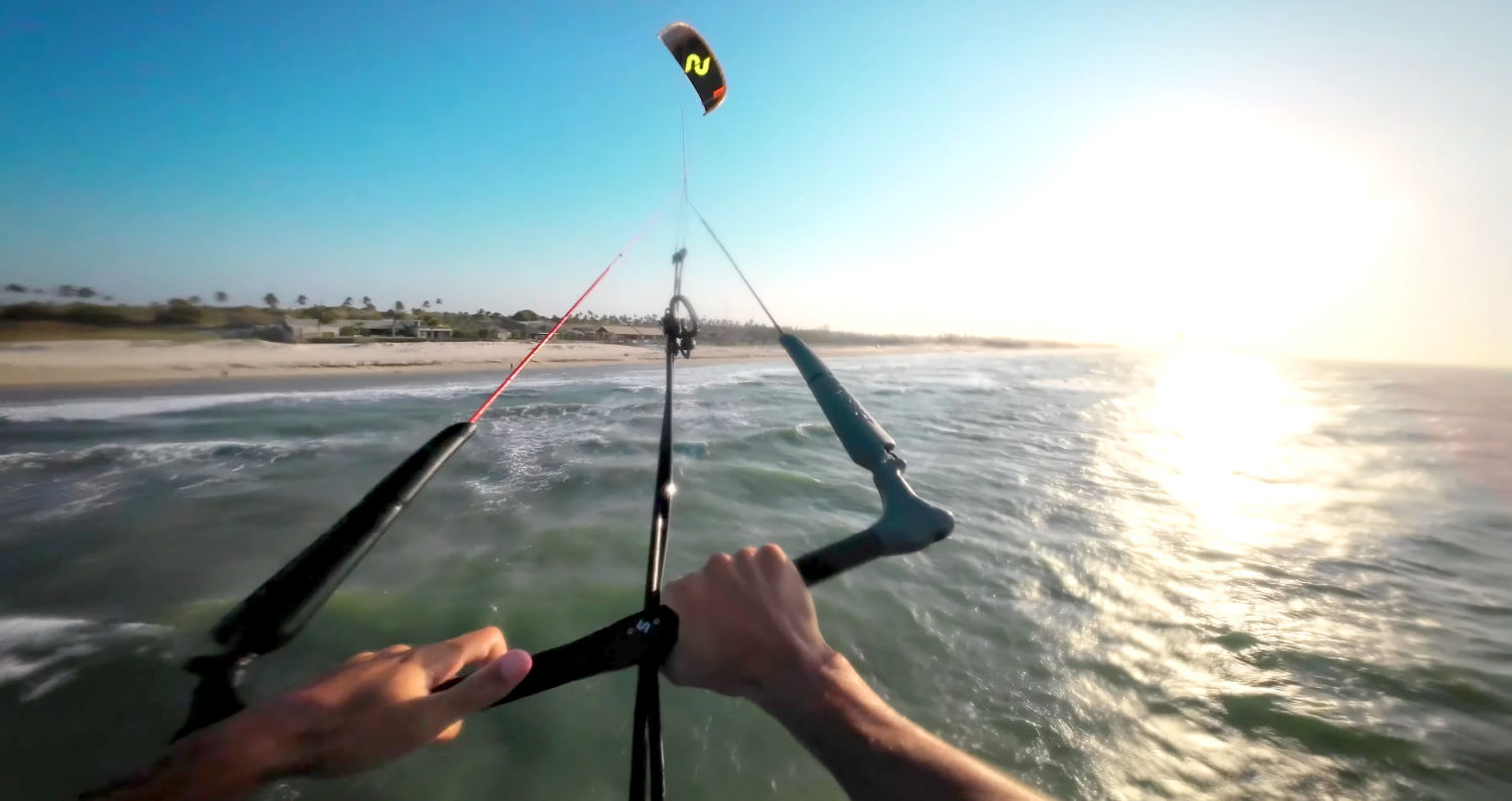 The bar pressure remains light in strong wind, but you'll still know where the kite is at all times. First-person view of the Code NXT V2 during a jump.