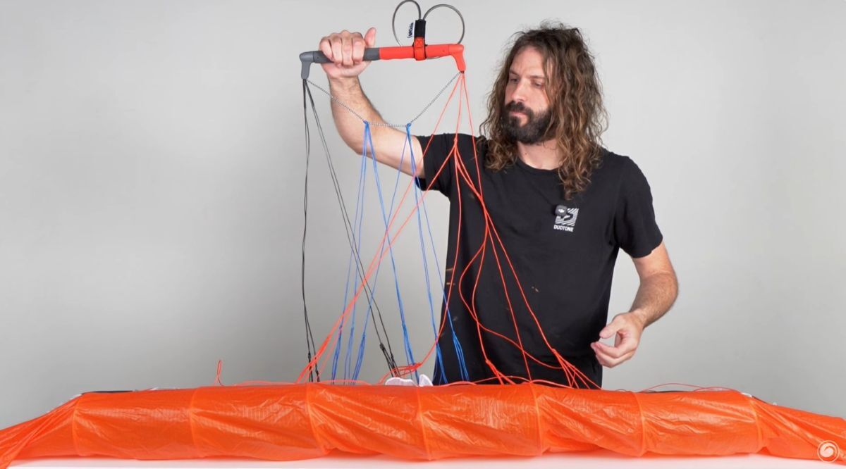 Tucker showing the bridle and line system for the Pocket Rocket V2