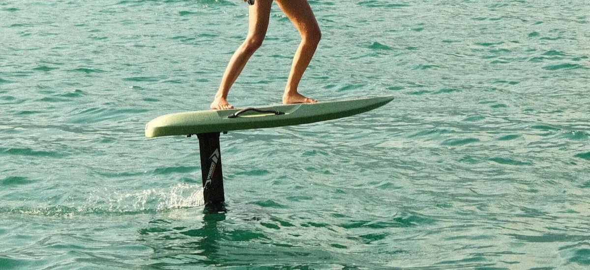 Riding the Waydoo Pro Lite eFoil, a lighter setup compared to the Pro Plus