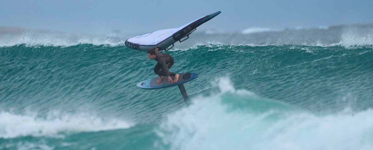 How far will wing foil surfing take you? a wing foil surfer using North gear