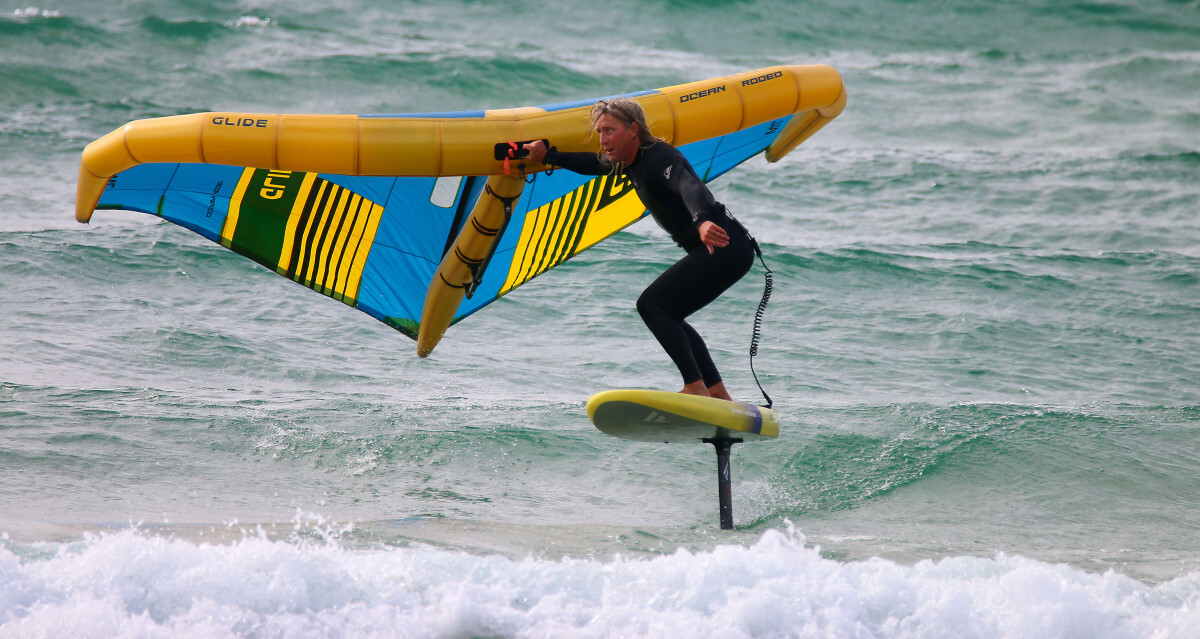 Wing surfing is whatever you make of it. A wing surfer on a small wave